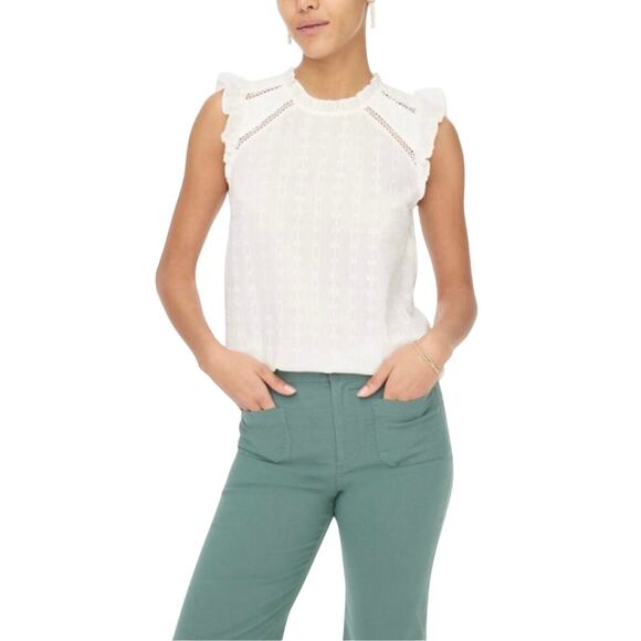 J.Crew White Flutter-Sleeve Cotton Clip Top Blouse NWT Size M - Picture 1 of 7